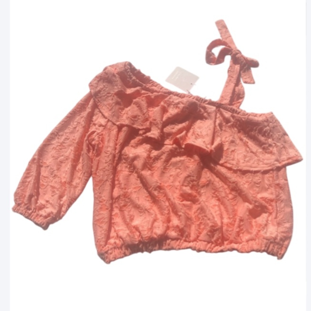 LC Lauren Conrad boho peachy texture ruffle neck boho top casual summer party M